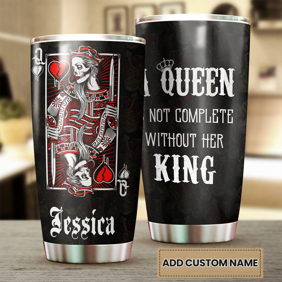 Camellia Personalized Skull Queen Not Complete Without Her King Stainless Steel Tumbler - Double-Walled Insulation Travel Thermal Cup With Lid Gift For Valentines Day Couple