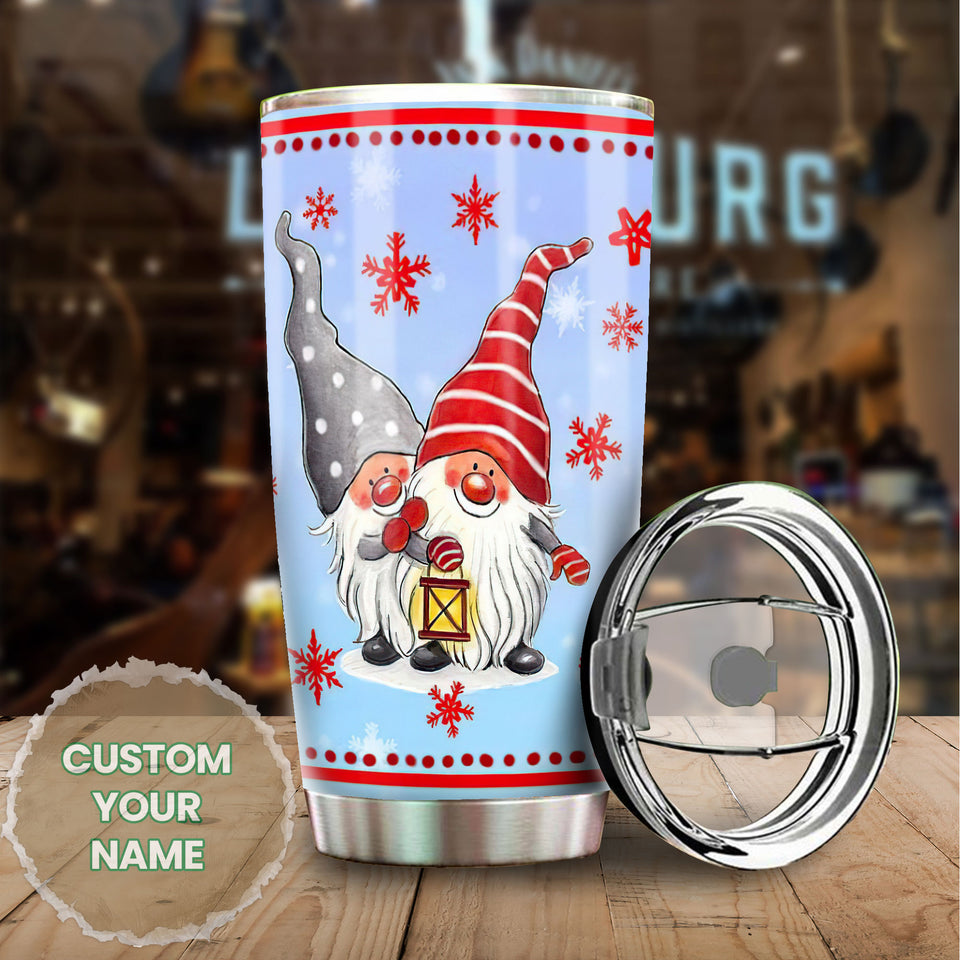 Camellia Personalized Snow Gnomes Wearing Santa Hat Merry Christmas Stainless Steel Tumbler - Double-Walled Insulation Thermal Cup With Lid Gift For Xmas Holiday Season