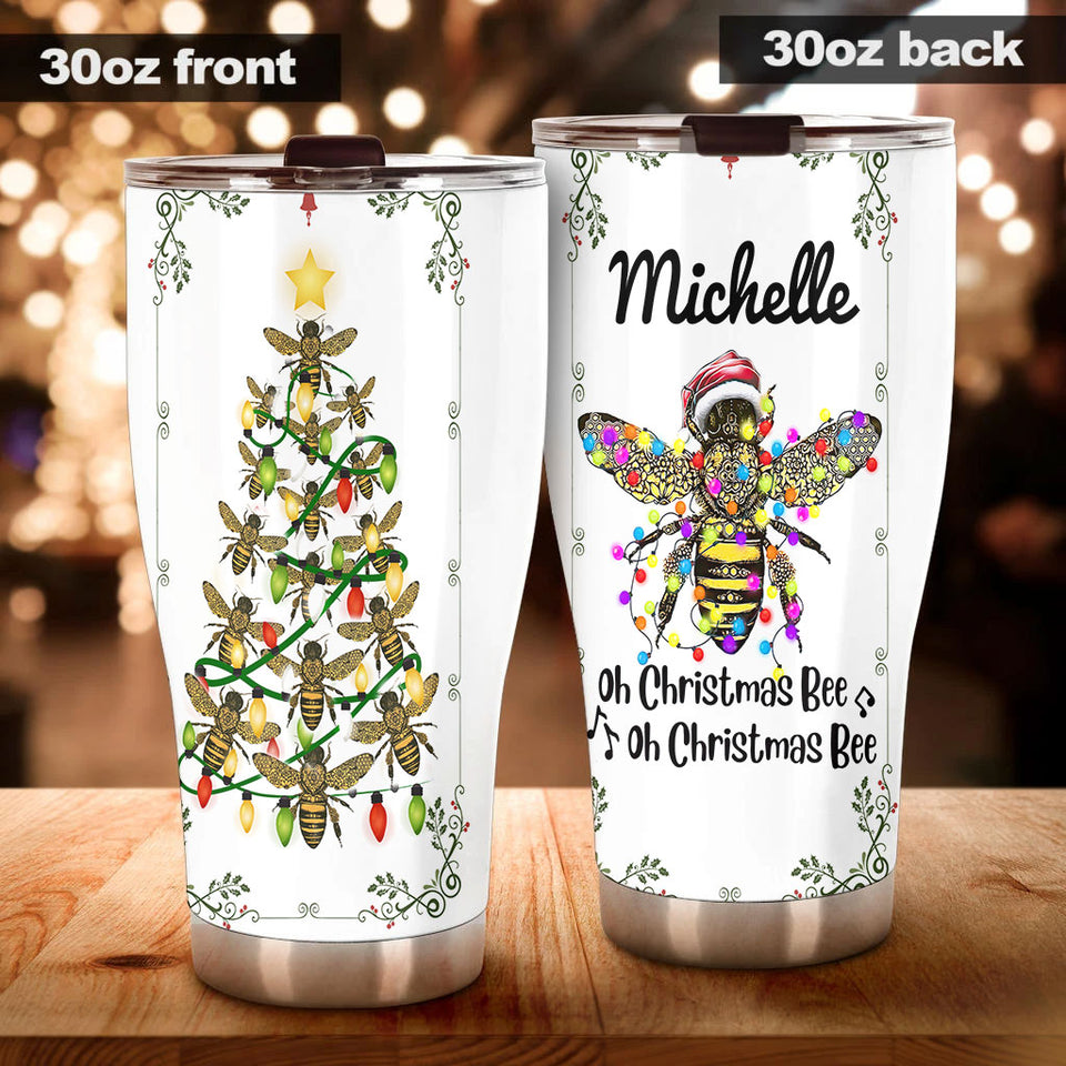 Camellia Personalized Oh Christmas Bee Honey Christmas Tree Stainless Steel Tumbler - Double-Walled Insulation Thermal Cup With Lid Gift For Xmas