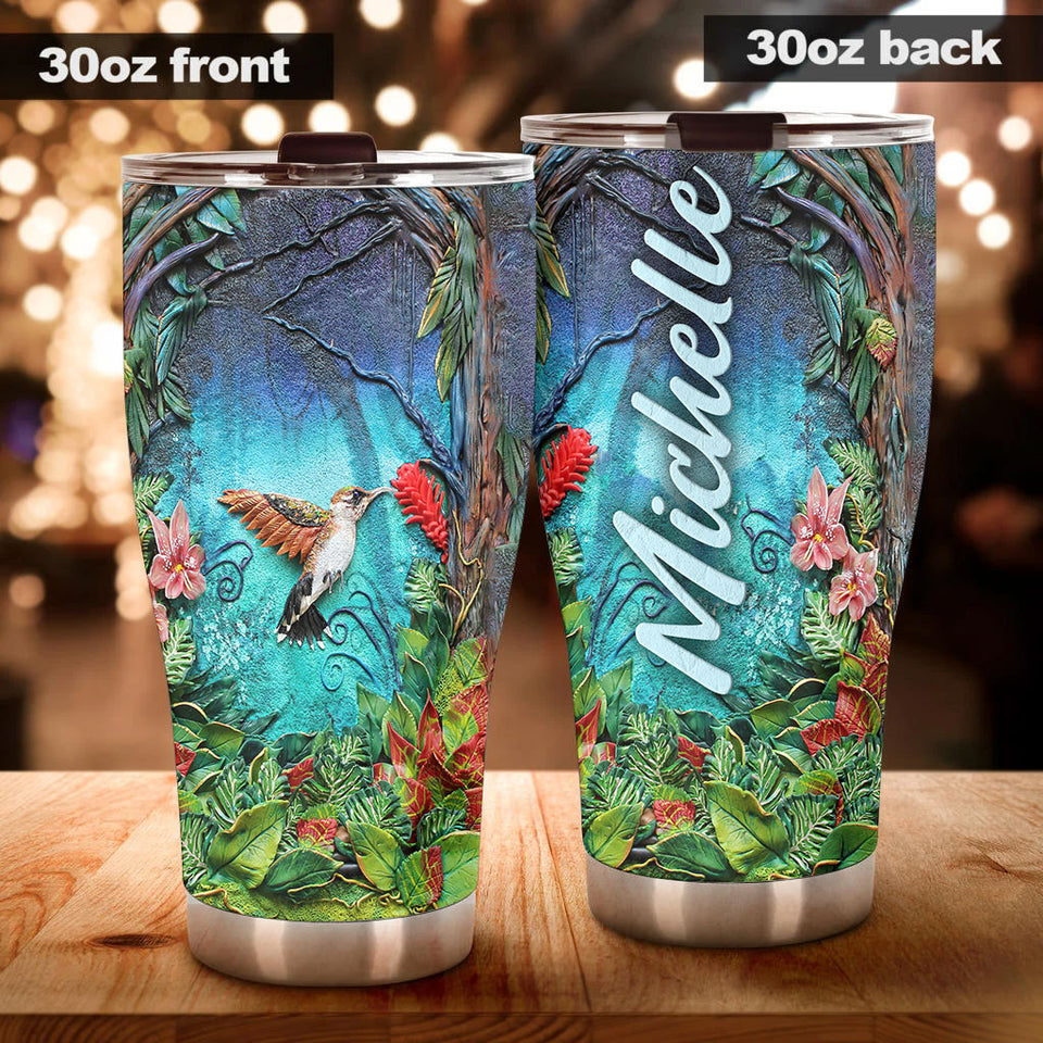 Camellia Personalized Nature Jungle Hummingbird Graphics Stainless Steel Tumbler - Double-Walled Insulation Travel Thermal Cup With Lid For Nature Bird Lover