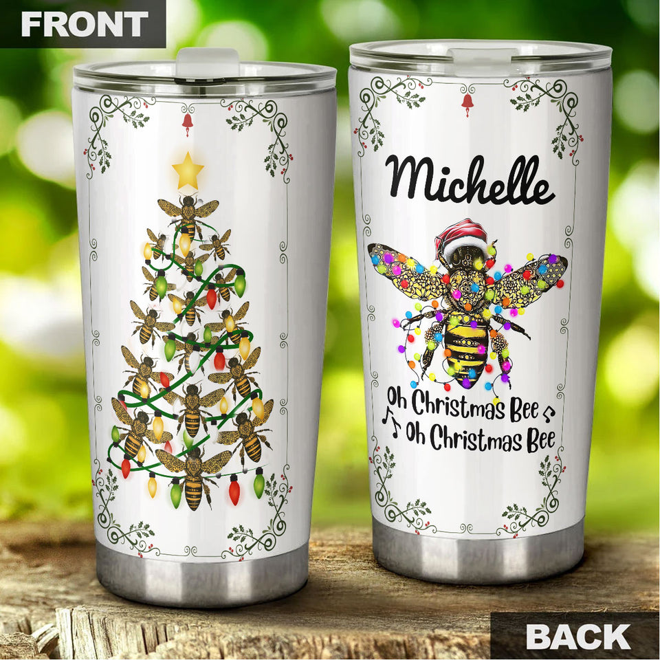 Camellia Personalized Oh Christmas Bee Honey Christmas Tree Stainless Steel Tumbler - Double-Walled Insulation Thermal Cup With Lid Gift For Xmas