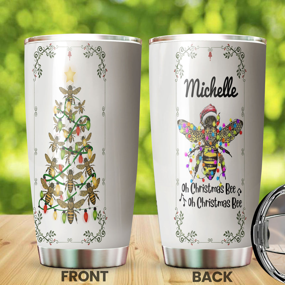 Camellia Personalized Oh Christmas Bee Honey Christmas Tree Stainless Steel Tumbler - Double-Walled Insulation Thermal Cup With Lid Gift For Xmas