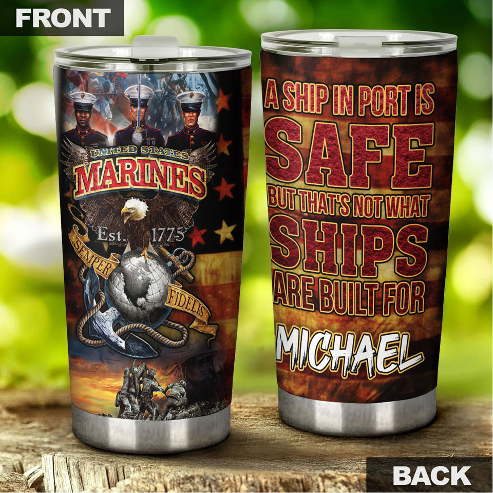 Camellia Personalized United States Navy Marines Ships Stainless Steel Tumbler - Customized Double-Walled Insulation Travel Thermal Cup With Lid Gift For Soldier Veteran