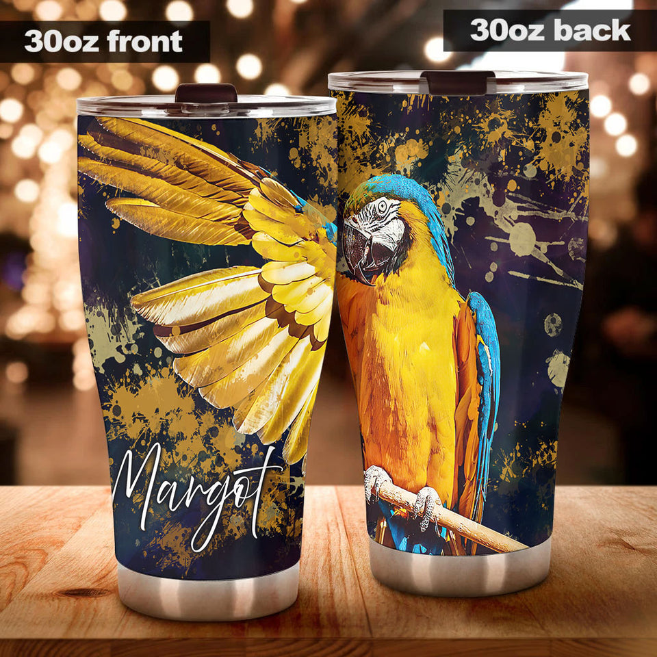 Camellia Personalized Colorful Parrot Nature Graphics Stainless Steel Tumbler - Double-Walled Insulation Travel Thermal Cup With Lid Gift For Parrot Pet Lover