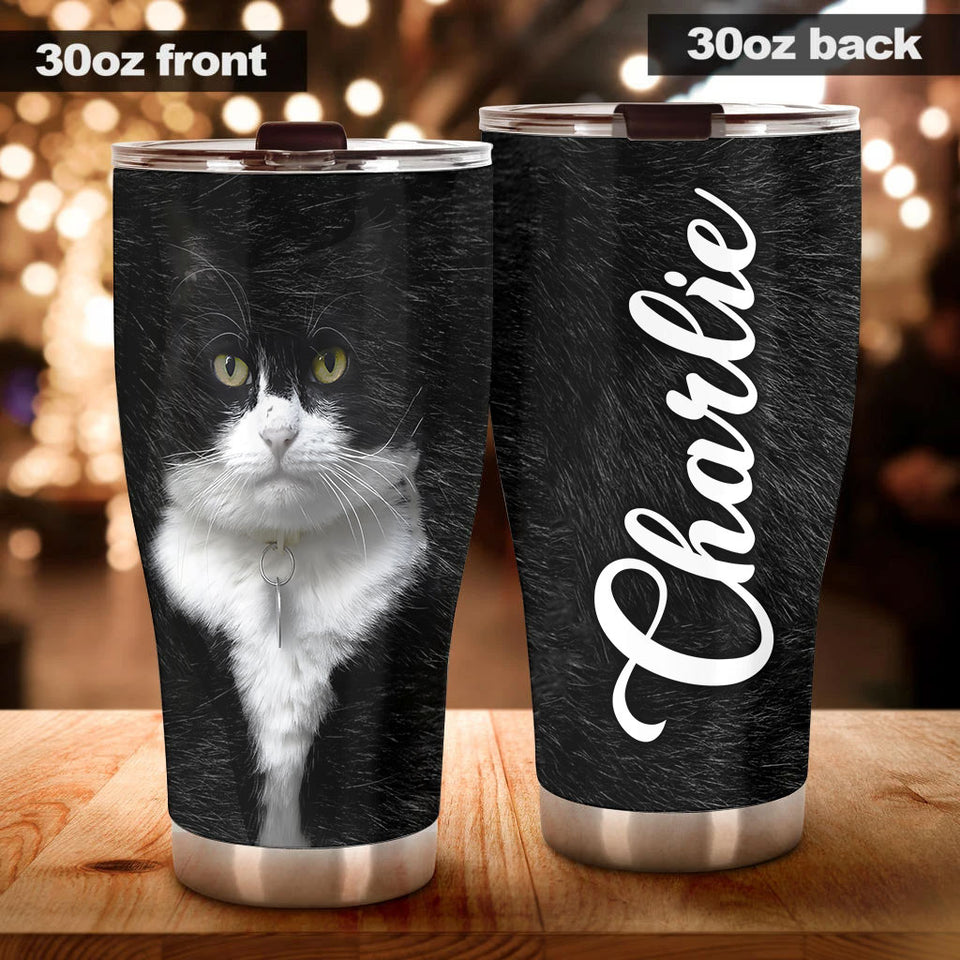 Camellia Personalized Cute Black Cat Stainless Steel Tumbler - Double-Walled Insulation Travel Thermal Cup With Lid Gift For Pet Lover Cat Mom