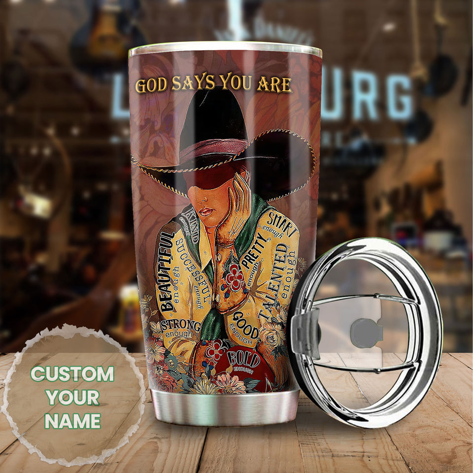 Camellia Personalized Cowboy God Says You Are Beautiful Smart Stainless Steel Tumbler - Double-Walled Insulation Thermal Cup With Lid Gift For Teenager Hipster