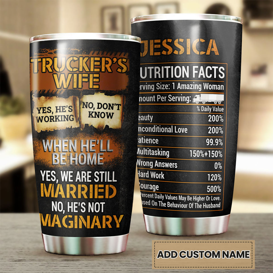 Camellia Personalized Trucker's Wife Nutrition Facts Stainless Steel Tumbler - Double-Walled Insulation Travel Thermal Cup With Lid Gift For Trucker Wife Couple Truck Driver