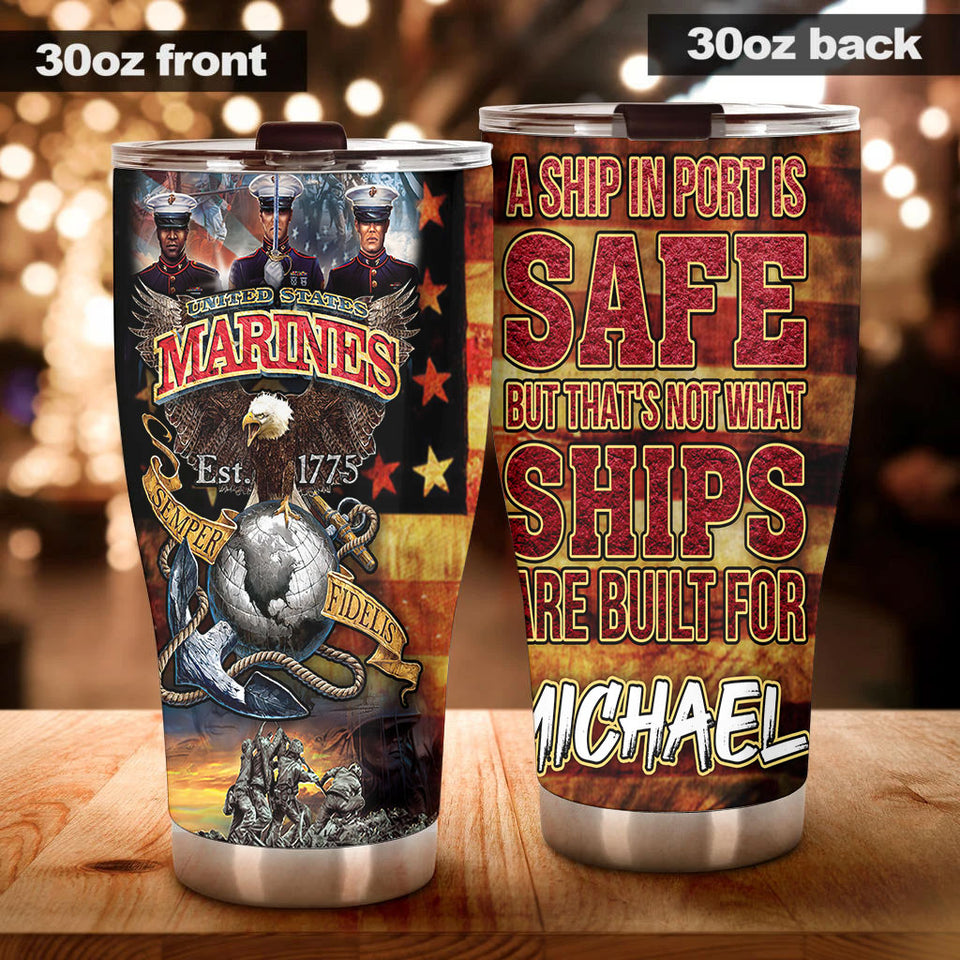 Camellia Personalized United States Navy Marines Ships Stainless Steel Tumbler - Customized Double-Walled Insulation Travel Thermal Cup With Lid Gift For Soldier Veteran