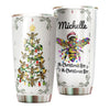 Camellia Personalized Oh Christmas Bee Honey Christmas Tree Stainless Steel Tumbler - Double-Walled Insulation Thermal Cup With Lid Gift For Xmas
