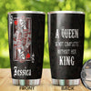 Camellia Personalized Skull Queen Not Complete Without Her King Stainless Steel Tumbler - Double-Walled Insulation Travel Thermal Cup With Lid Gift For Valentines Day Couple