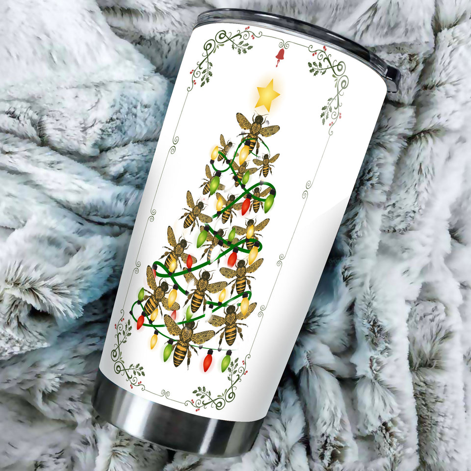 Camellia Personalized Oh Christmas Bee Honey Christmas Tree Stainless Steel Tumbler - Double-Walled Insulation Thermal Cup With Lid Gift For Xmas