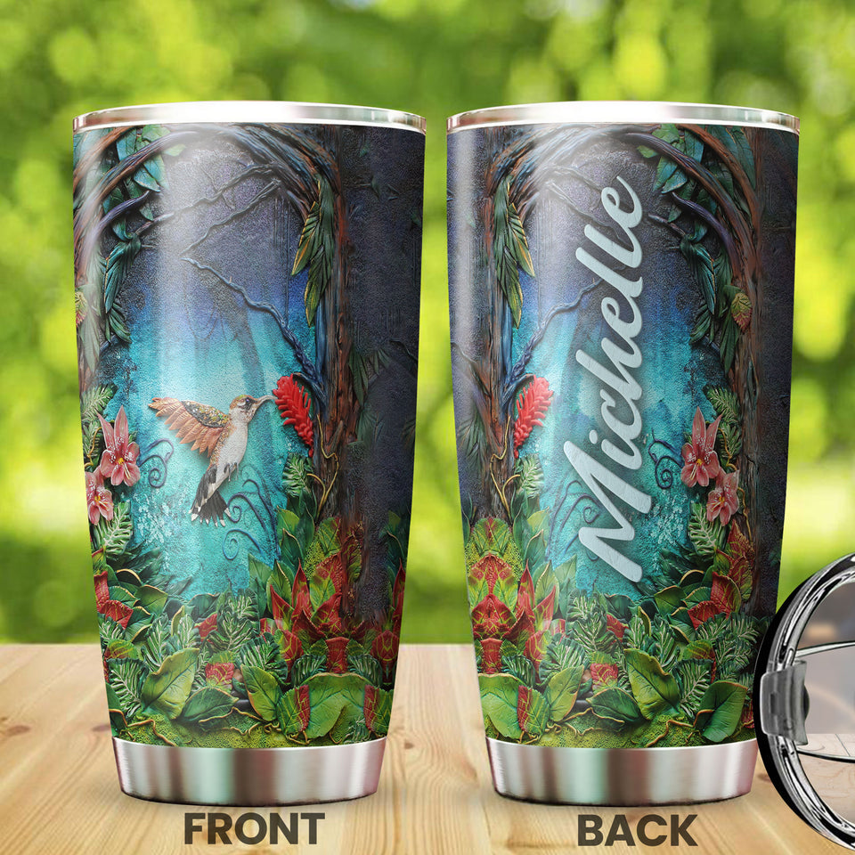 Camellia Personalized Nature Jungle Hummingbird Graphics Stainless Steel Tumbler - Double-Walled Insulation Travel Thermal Cup With Lid For Nature Bird Lover