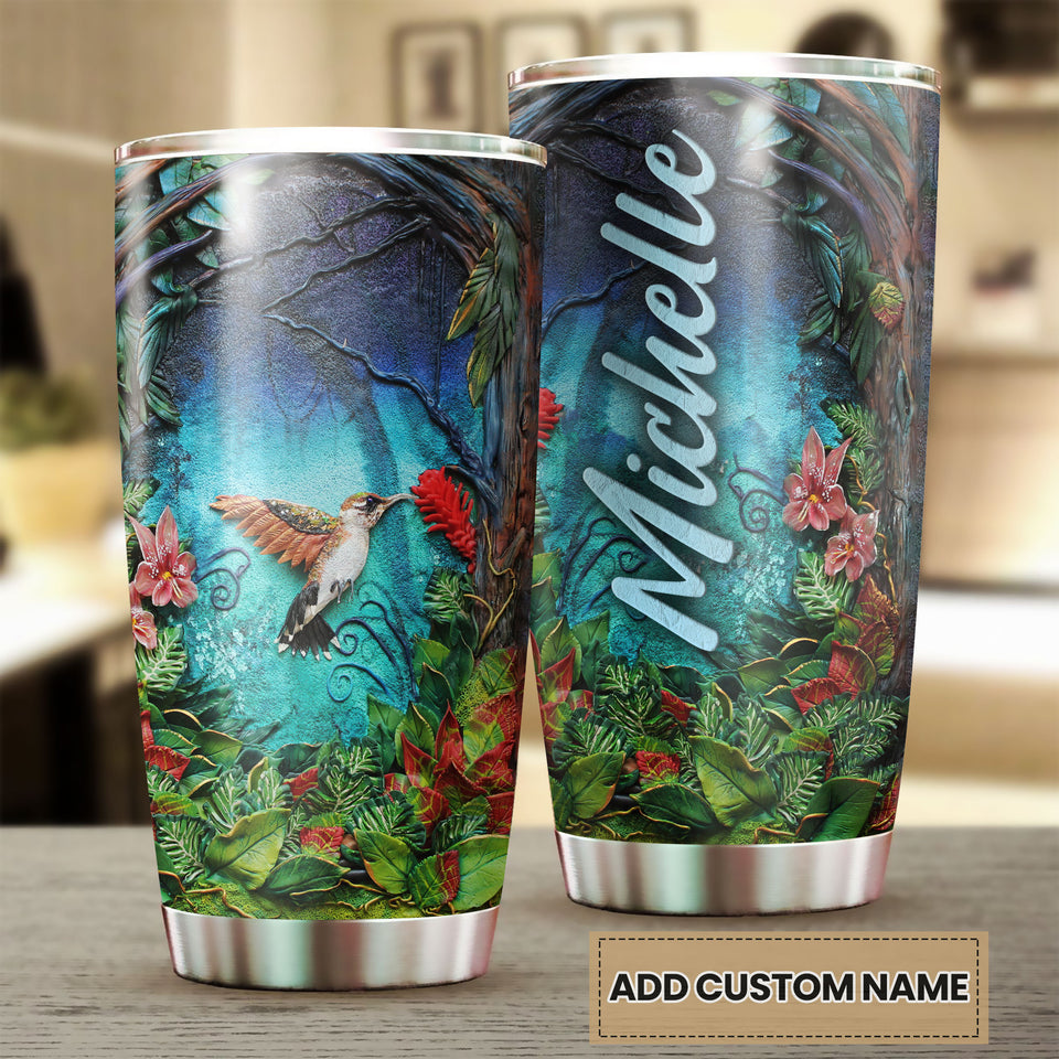 Camellia Personalized Nature Jungle Hummingbird Graphics Stainless Steel Tumbler - Double-Walled Insulation Travel Thermal Cup With Lid For Nature Bird Lover