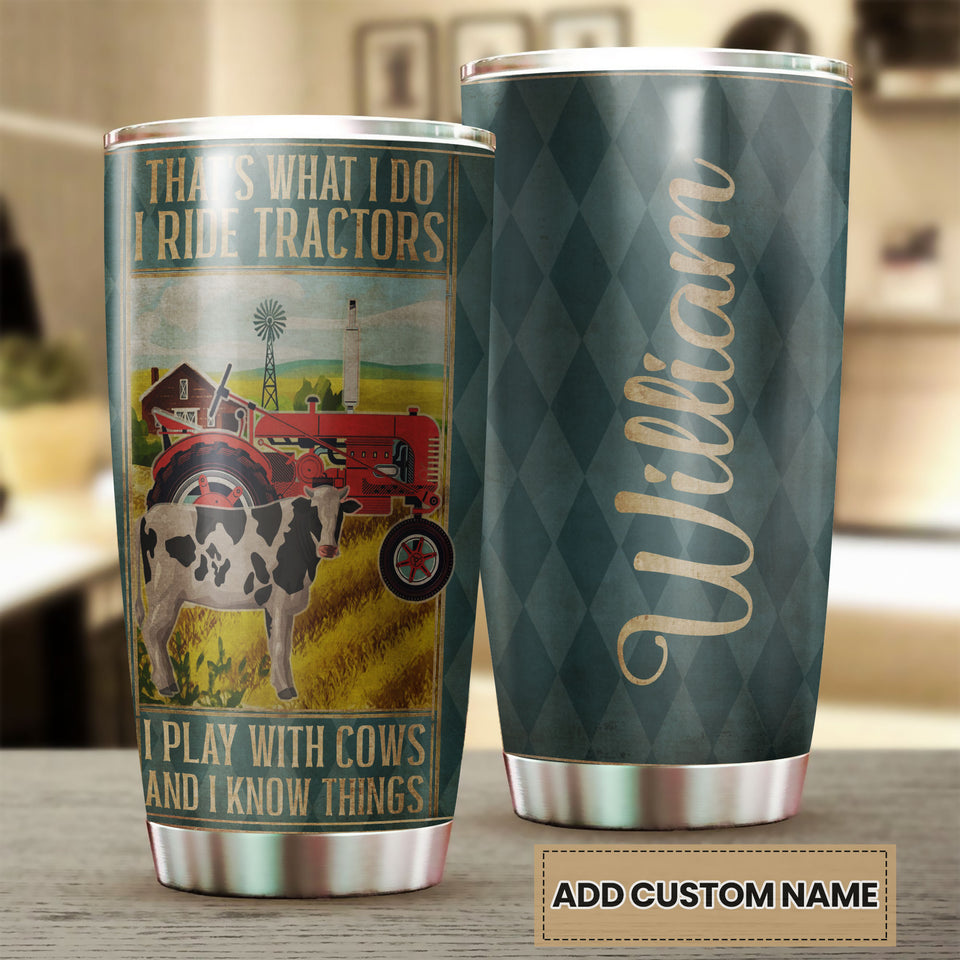 Personalized That's What I Do Ride Tractors Farming Stainless - double-wall vacuum insulated coffee travel tumbler detail