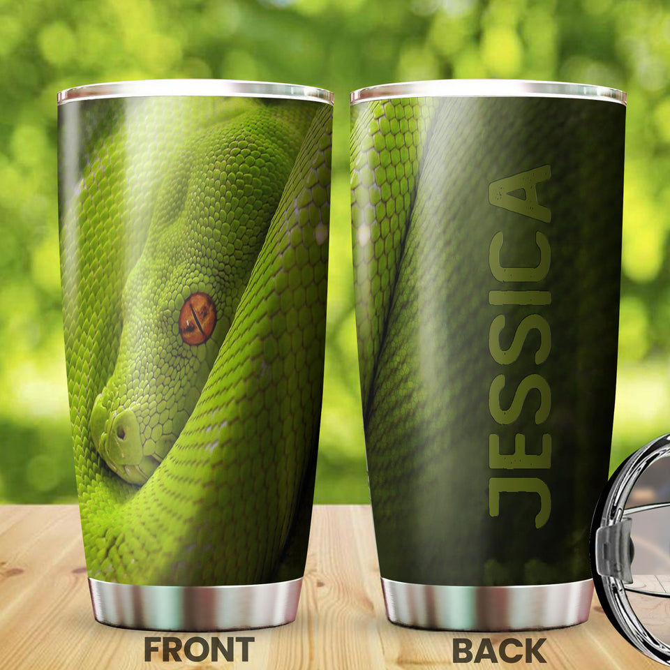 Camellia Personalized Scary Poisonous Green Snake Graphics Stainless Steel Tumbler - Double-Walled Insulation Travel Thermal Cup With Lid Gift For Dad Uncle Snake Lover