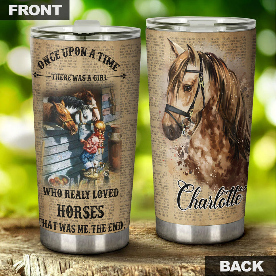 Camellia Personalized Once Upon A Time Girl Who Loved Horses Stainless Steel Tumbler - Double-Walled Insulation Thermal Cup With