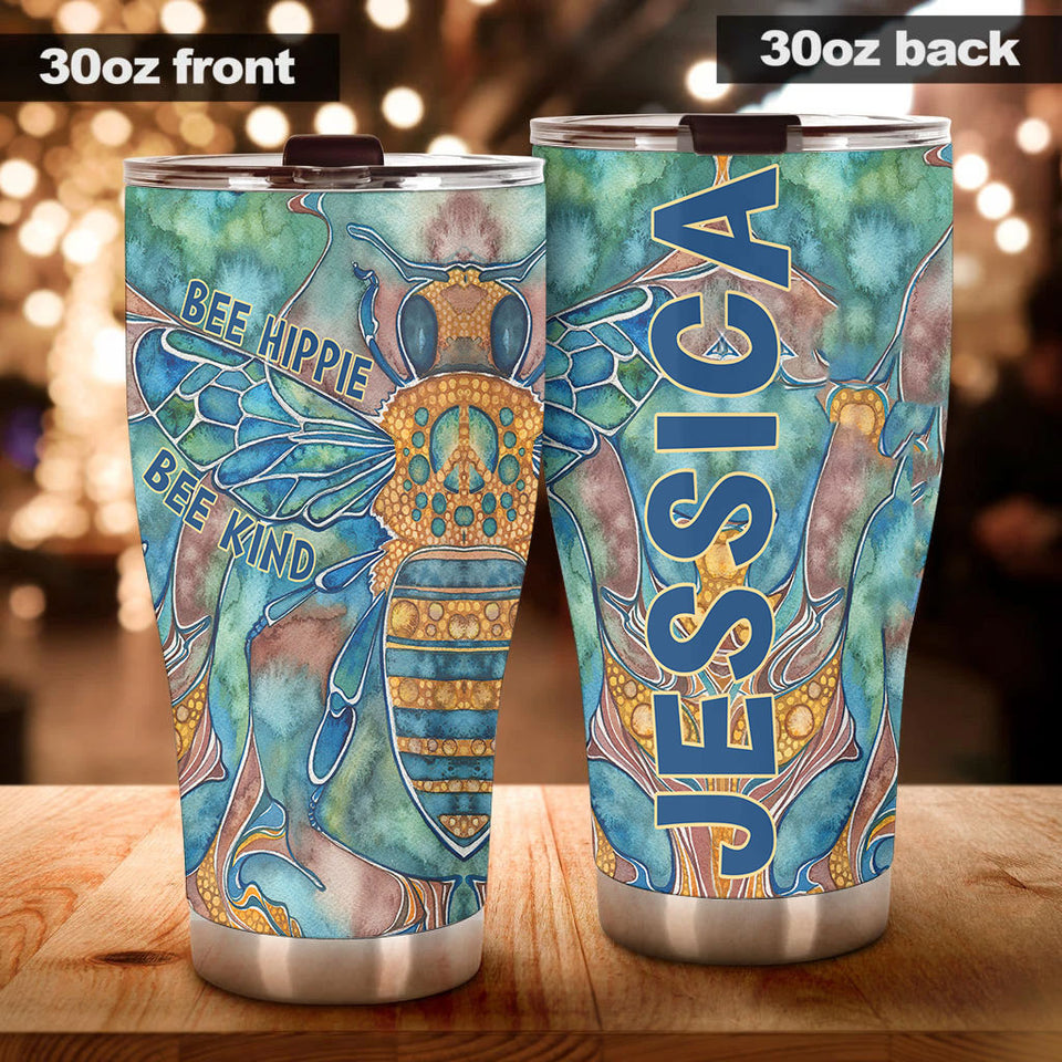 Camellia Personalized Bee Hippie Bee Kind Colorful Bee Graphics Stainless Steel Tumbler - Double-Walled Insulation Thermal Cup With Lid Gift For Hippie Bee Lover