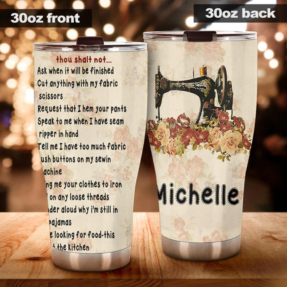 Camellia Personalized In My Sewing Room Rules Sewist Vintage Stainless Steel Tumbler - Double-Walled Insulation Travel Thermal Cup With Lid Gift For Sewer Sewing Lover