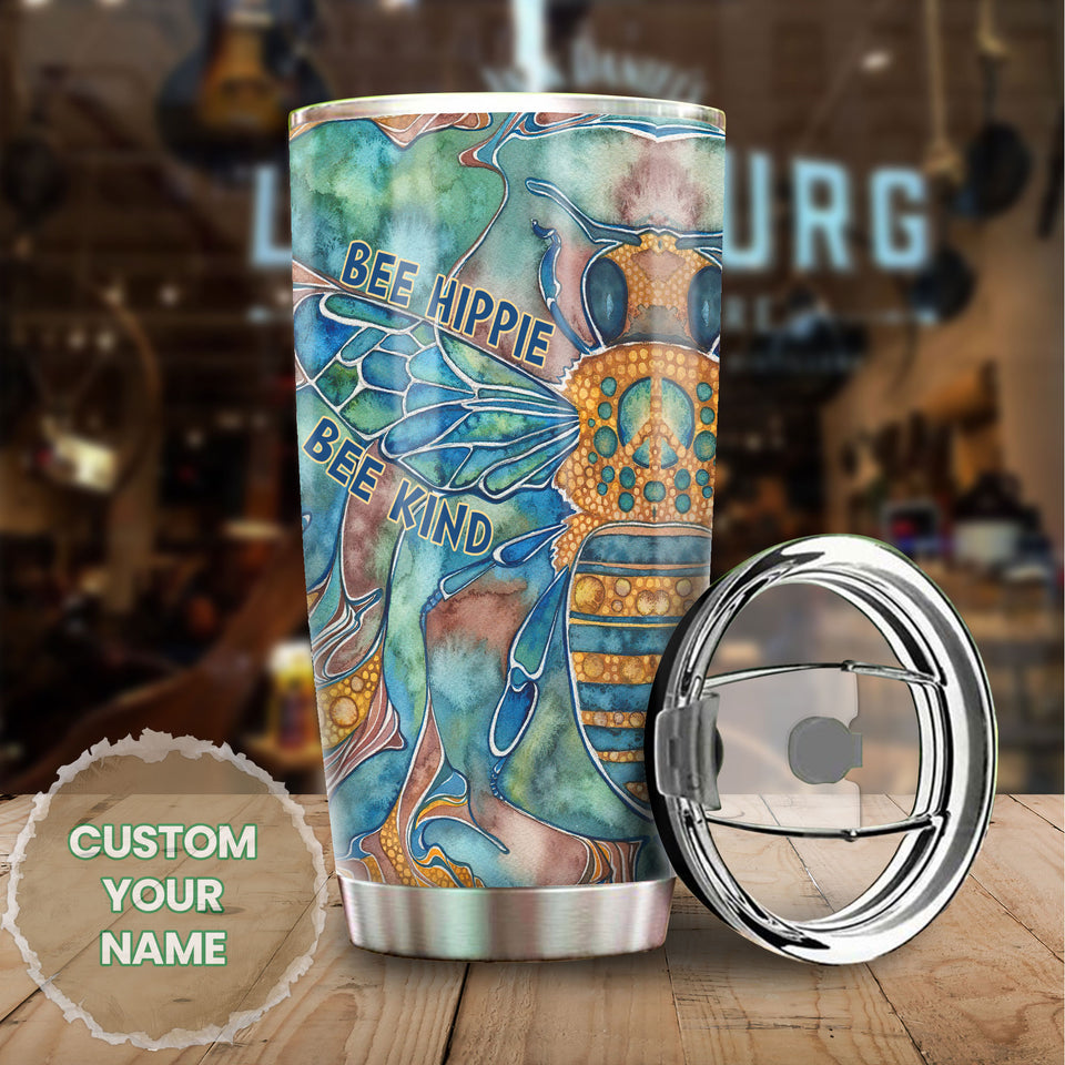 Camellia Personalized Bee Hippie Bee Kind Colorful Bee Graphics Stainless Steel Tumbler - Double-Walled Insulation Thermal Cup With Lid Gift For Hippie Bee Lover