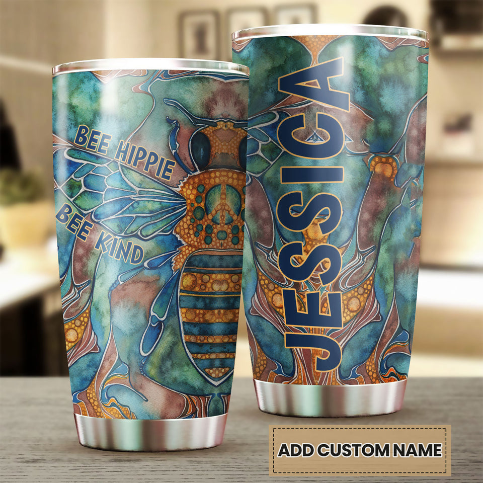 Camellia Personalized Bee Hippie Bee Kind Colorful Bee Graphics Stainless Steel Tumbler - Double-Walled Insulation Thermal Cup With Lid Gift For Hippie Bee Lover