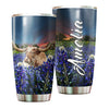 Camellia Personalized Texas Bull Longhorn Flowers Field Nature Graphics Stainless Steel Tumbler - Double-Walled Insulation Travel Thermal Cup With Lid Gift For Texas American