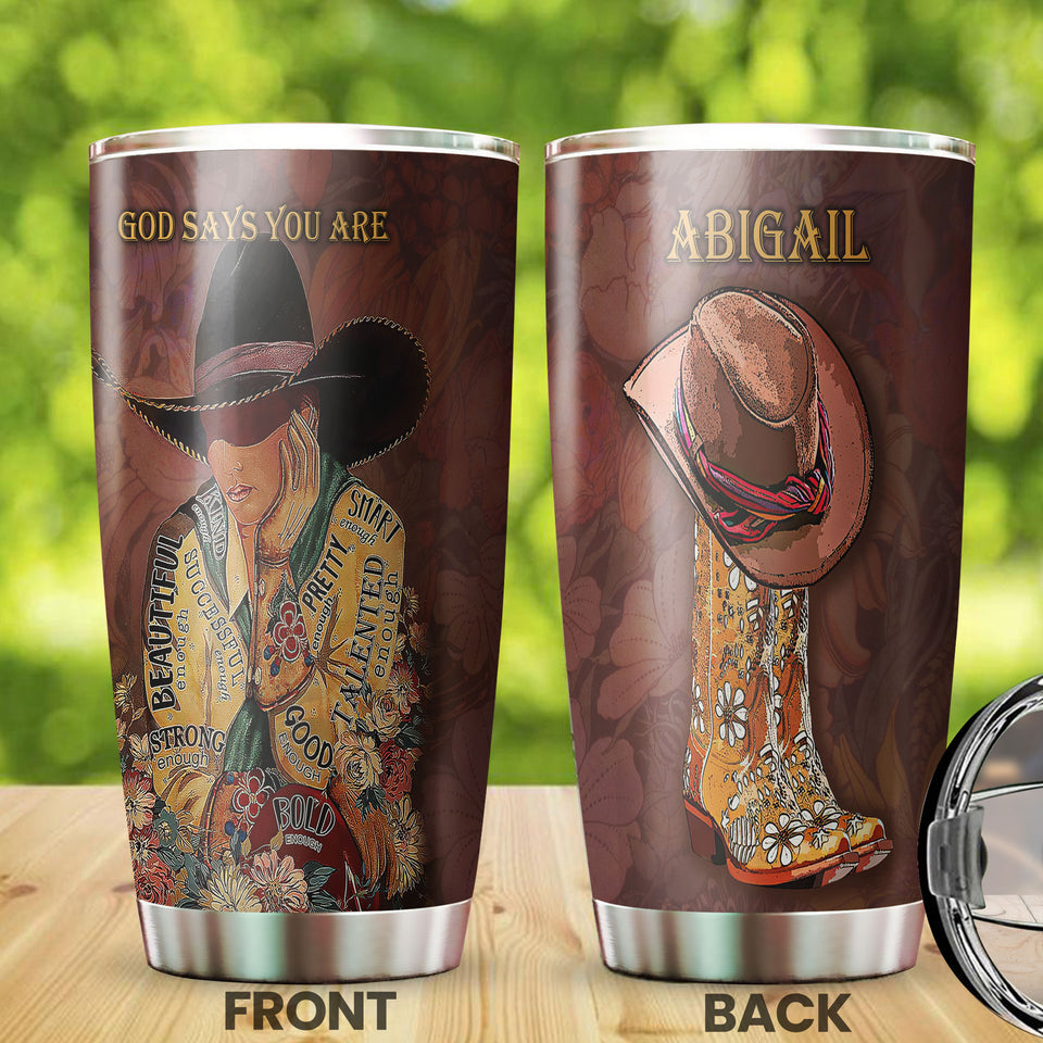 Camellia Personalized Cowboy God Says You Are Beautiful Smart Stainless Steel Tumbler - Double-Walled Insulation Thermal Cup With Lid Gift For Teenager Hipster