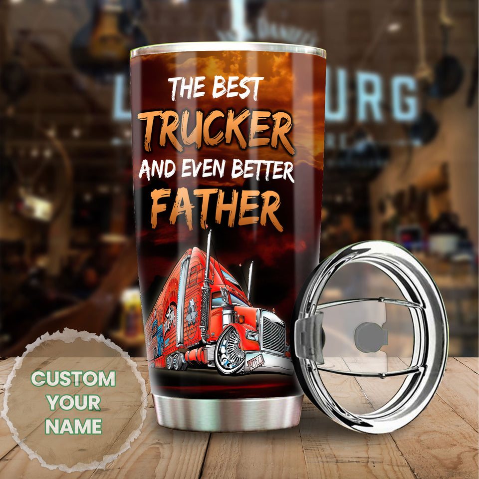 Camellia Personalized Best Trucker Even Better Father Stainless Steel Tumbler - Double-Walled Insulation Thermal Cup With Lid Gift For Papa Father's Day