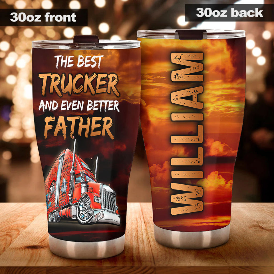 Camellia Personalized Best Trucker Even Better Father Stainless Steel Tumbler - Double-Walled Insulation Thermal Cup With Lid Gift For Papa Father's Day