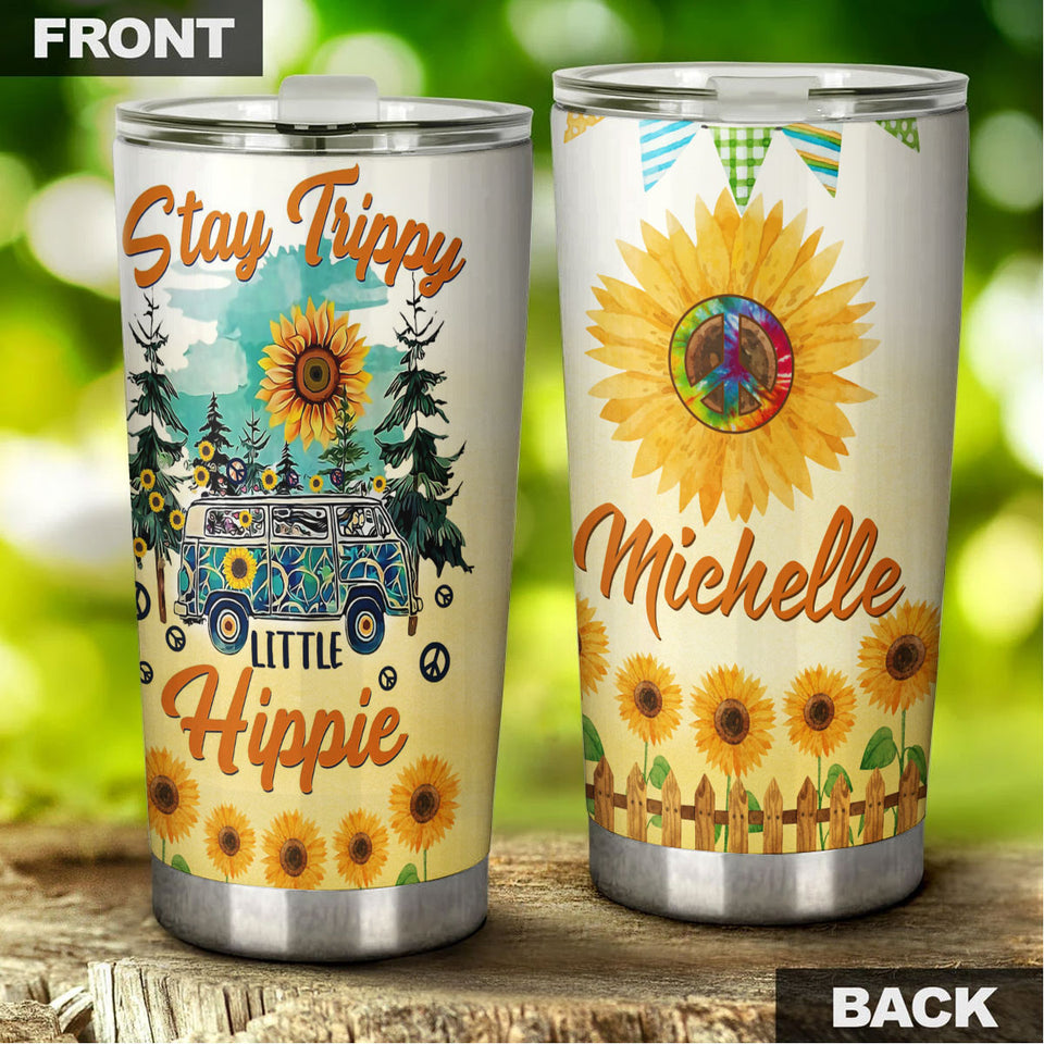 Camellia Personalized Sunflower Stay Trippy Little Hippie Stainless Steel Tumbler - Double-Walled Insulation Travel Thermal Cup With Lid Gift For Hippie Hipster