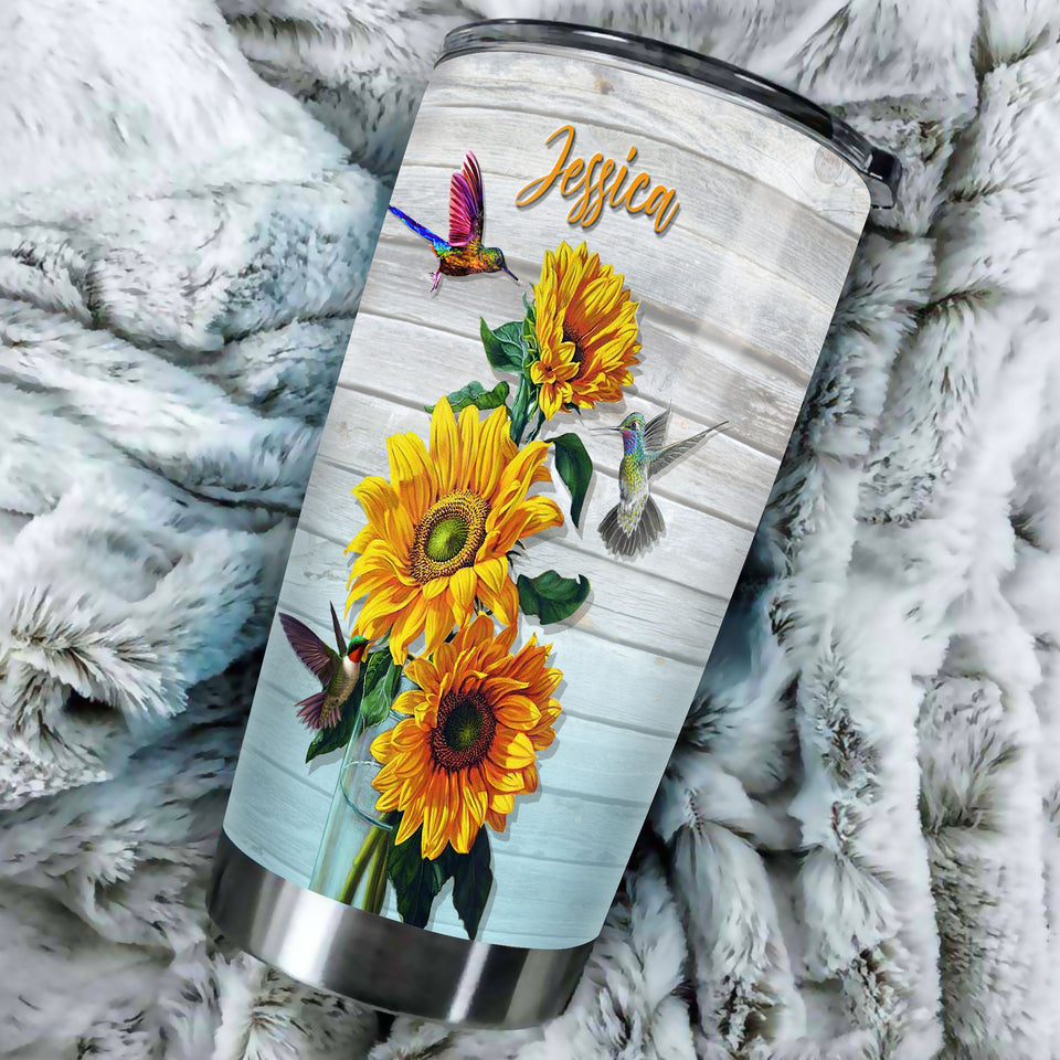 Camellia Personalized Hummingbirds There's Always Something To Be Thankful For Motivational Quote Stainless Steel Tumbler - Double-Walled Insulation Travel Thermal Cup With Lid