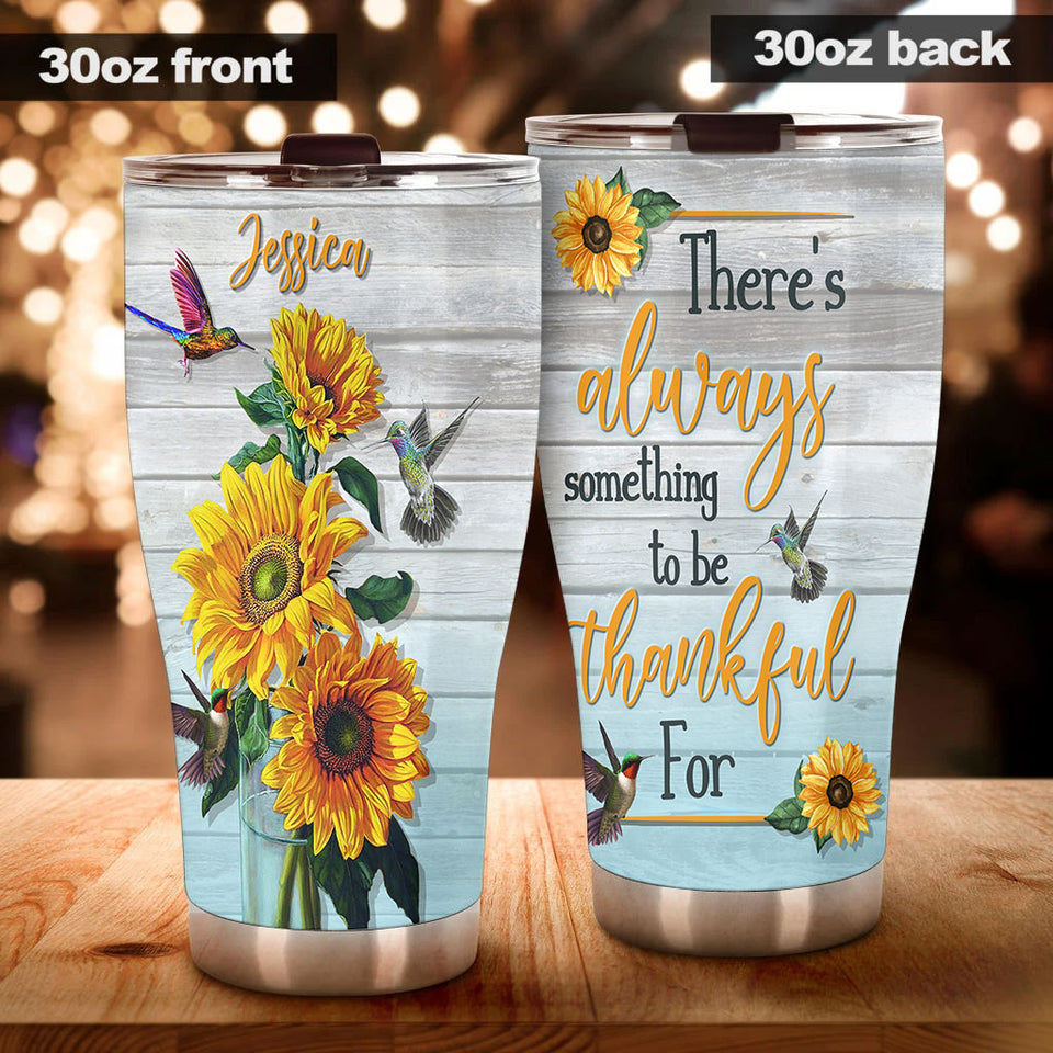 Camellia Personalized Hummingbirds There's Always Something To Be Thankful For Motivational Quote Stainless Steel Tumbler - Double-Walled Insulation Travel Thermal Cup With Lid