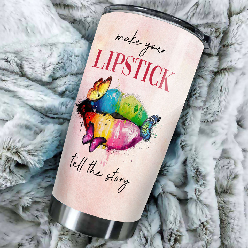 Personalized Hippie Colorful Make Your Lipstick Tell Story - durable hot & cold beverage tumbler view #3