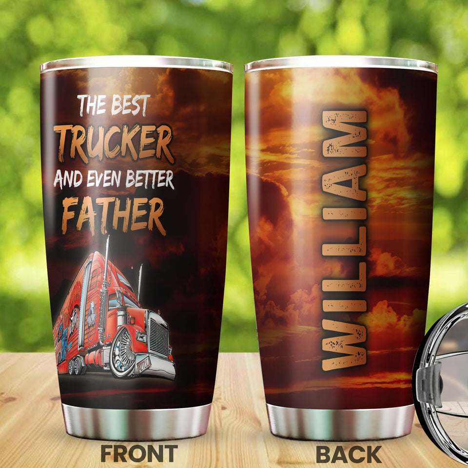 Camellia Personalized Best Trucker Even Better Father Stainless Steel Tumbler - Double-Walled Insulation Thermal Cup With Lid Gift For Papa Father's Day