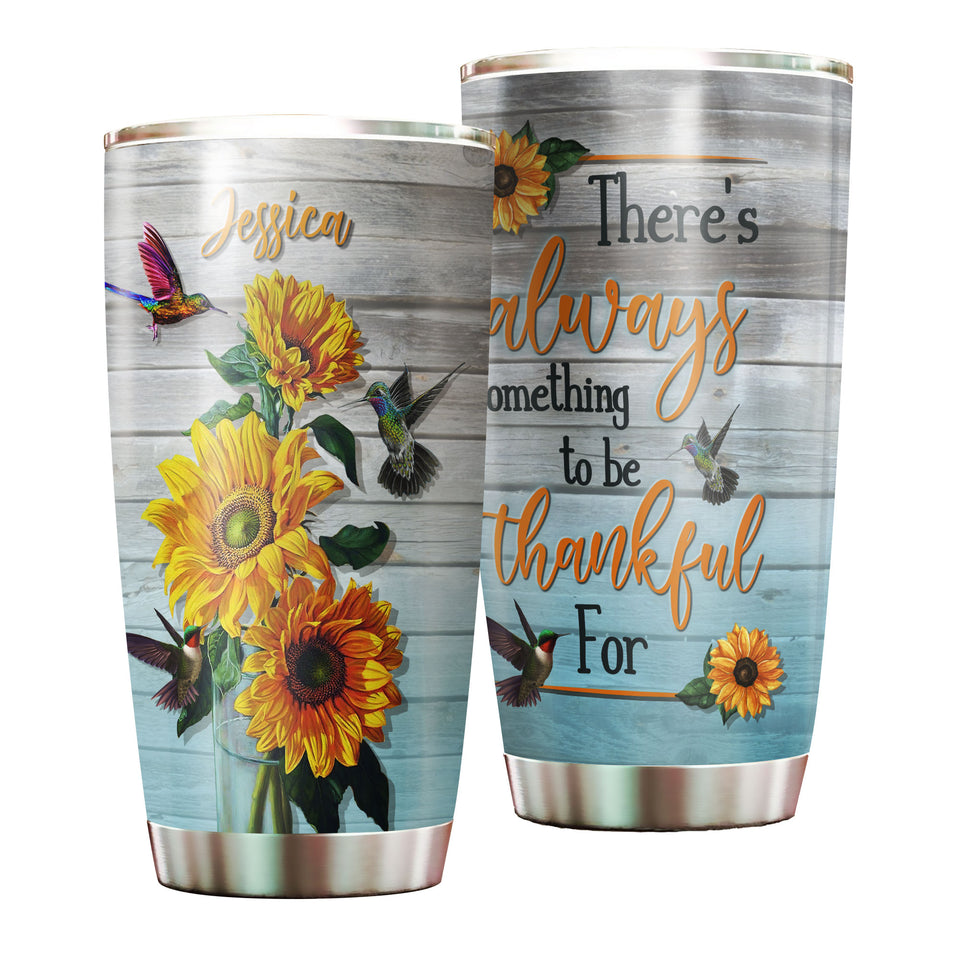 Camellia Personalized Hummingbirds There's Always Something To Be Thankful For Motivational Quote Stainless Steel Tumbler - Double-Walled Insulation Travel Thermal Cup With Lid