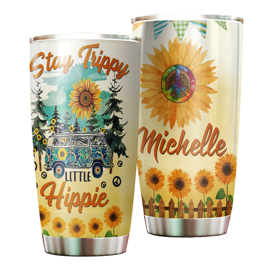 Camellia Personalized Sunflower Stay Trippy Little Hippie Stainless Steel Tumbler - Double-Walled Insulation Travel Thermal Cup With Lid Gift For Hippie Hipster