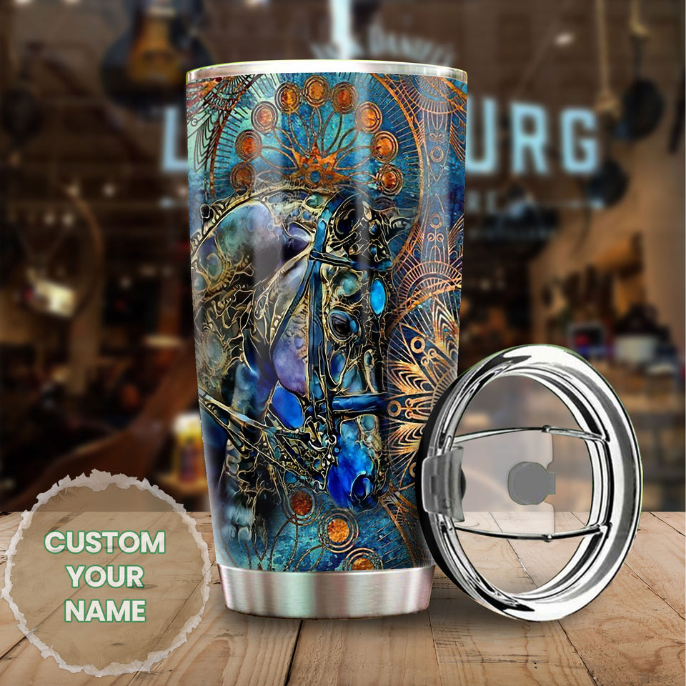 Camellia Personalized Viking Celtic Metal Style Horse Graphics Stainless Steel Tumbler - Double-Walled Insulation Travel Thermal Cup With Lid Gift For Horse Lover