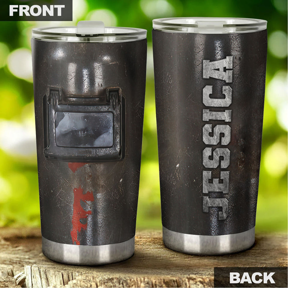 Camellia Personalized Welder Metal Helmet Graphics Stainless Steel Tumbler - Double-Walled Insulation Thermal Cup With Lid Gift For Welder Engineer