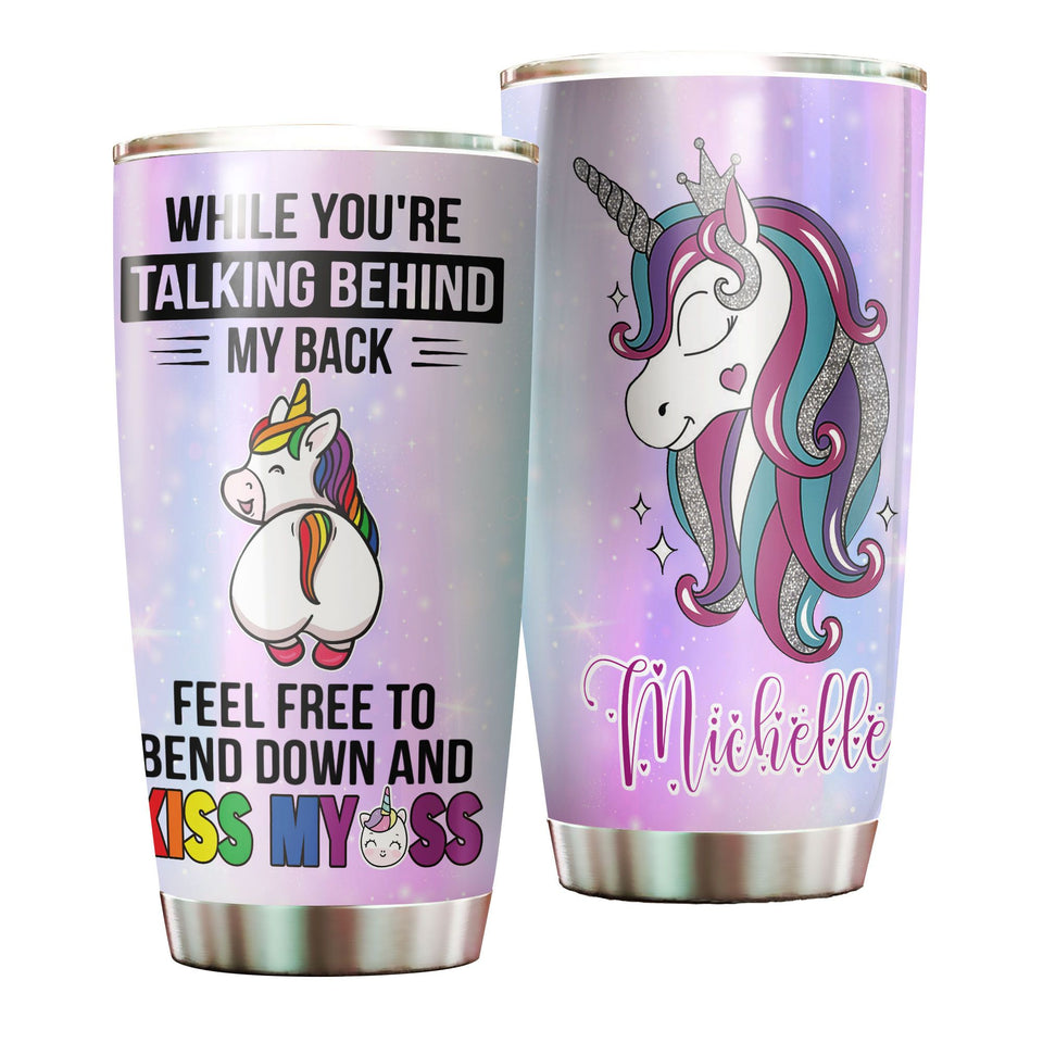 Personalized Rainbow Unicorn Feel Free to Bend Down Stainless - General insulated stainless steel tumbler drinkware preview