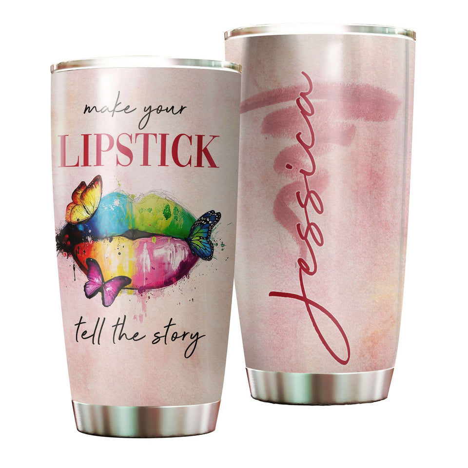 Personalized Hippie Colorful Make Your Lipstick Tell Story - General insulated stainless steel tumbler drinkware preview