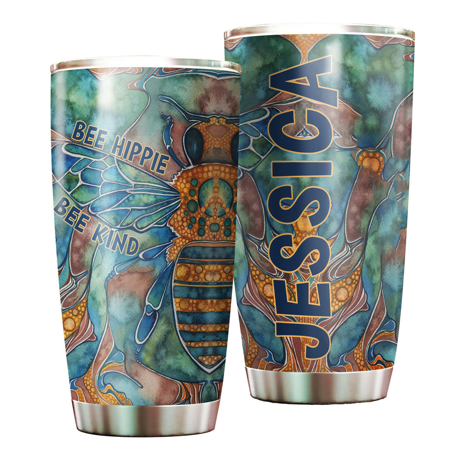 Camellia Personalized Bee Hippie Bee Kind Colorful Bee Graphics Stainless Steel Tumbler - Double-Walled Insulation Thermal Cup With Lid Gift For Hippie Bee Lover