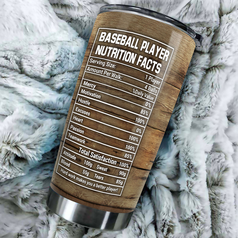Camellia Personalized Baseball Player Nutrition Facts Stainless Steel Tumbler - Double-Walled Insulation Sporty Thermal Cup With Lid Gift For Sport Lover