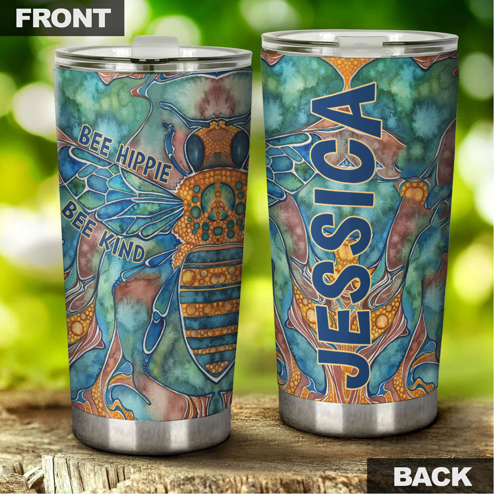 Camellia Personalized Bee Hippie Bee Kind Colorful Bee Graphics Stainless Steel Tumbler - Double-Walled Insulation Thermal Cup With Lid Gift For Hippie Bee Lover