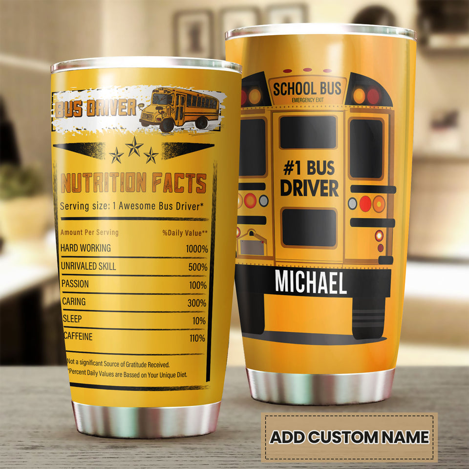 Personalized School Bus Driver Nutrition Facts Unique Diet - double-wall vacuum insulated coffee travel tumbler detail