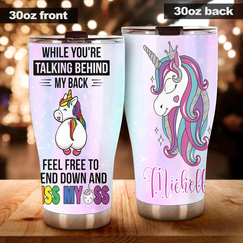 Personalized Rainbow Unicorn Feel Free to Bend Down Stainless - General Tumbler view #4