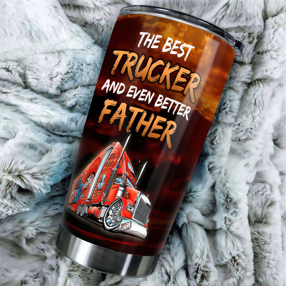 Camellia Personalized Best Trucker Even Better Father Stainless Steel Tumbler - Double-Walled Insulation Thermal Cup With Lid Gift For Papa Father's Day