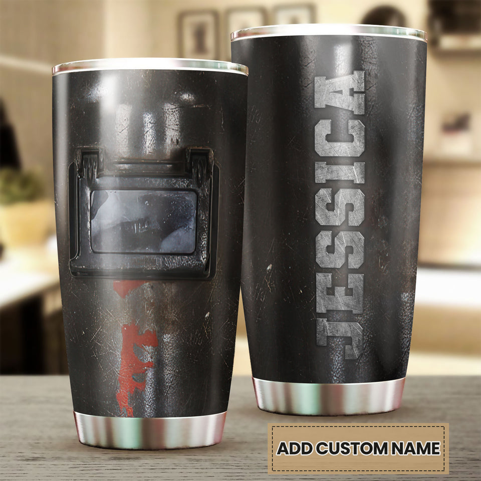Camellia Personalized Welder Metal Helmet Graphics Stainless Steel Tumbler - Double-Walled Insulation Thermal Cup With Lid Gift For Welder Engineer