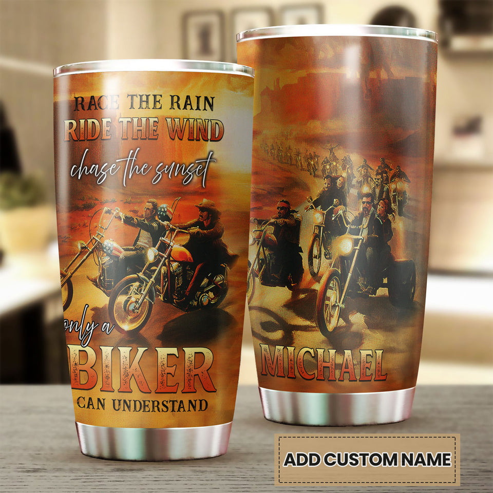 Personalized Race Rain Ride Wind Only Biker Can Understand - double-wall vacuum insulated coffee travel tumbler detail