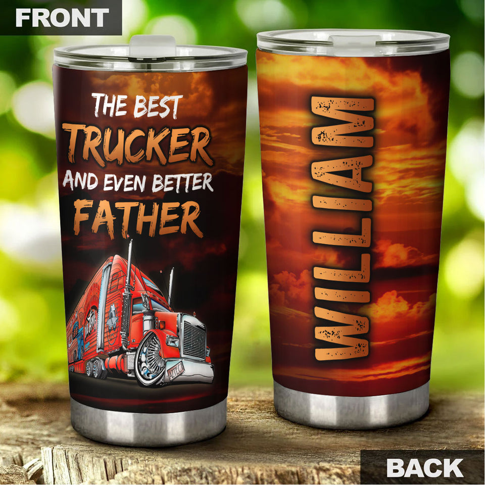 Camellia Personalized Best Trucker Even Better Father Stainless Steel Tumbler - Double-Walled Insulation Thermal Cup With Lid Gift For Papa Father's Day