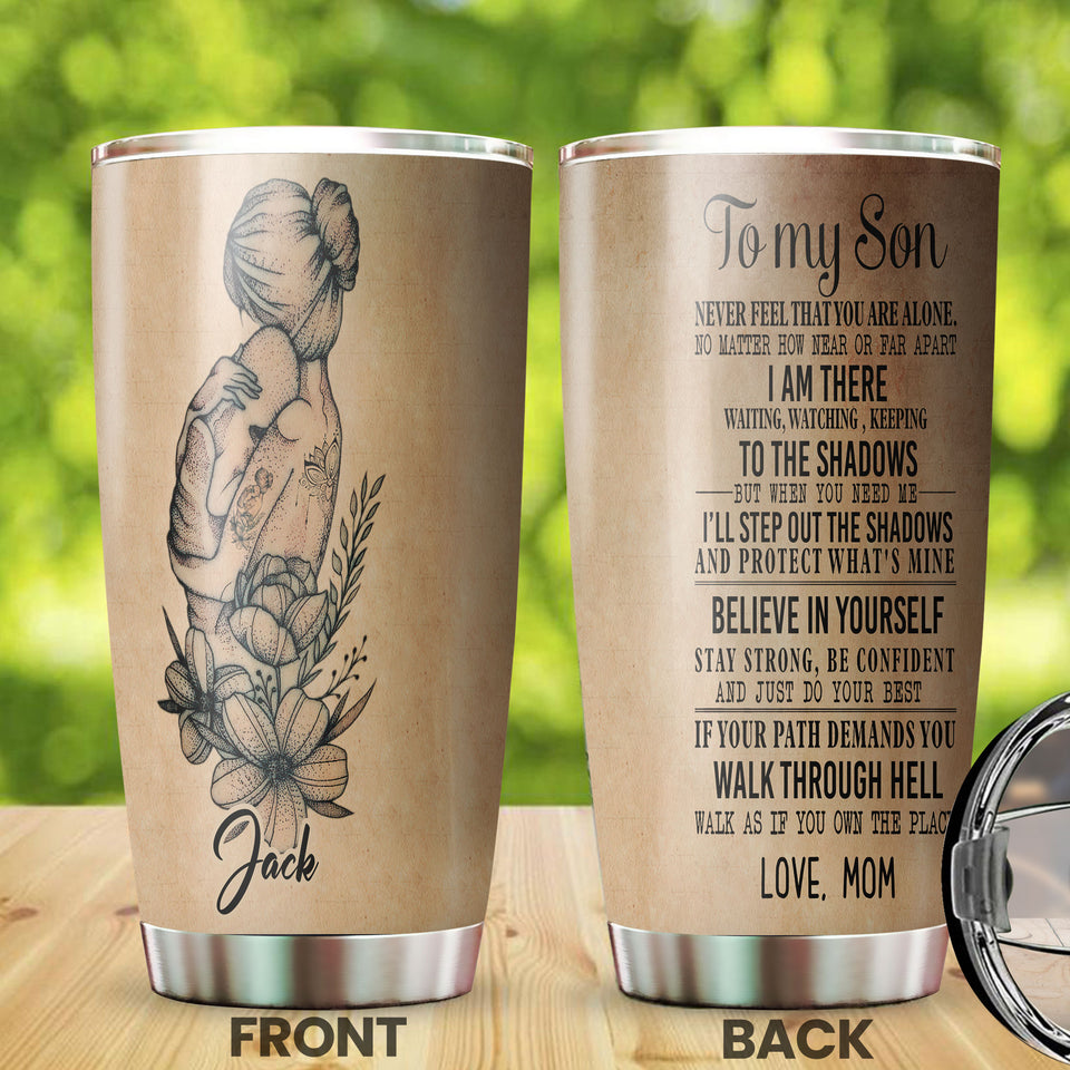 Camellia Personalized Mom To My Son Loving Letters Stainless Steel Tumbler - Double-Walled Insulation Travel Thermal Cup With Lid Mom Gift For Boy Baby Son