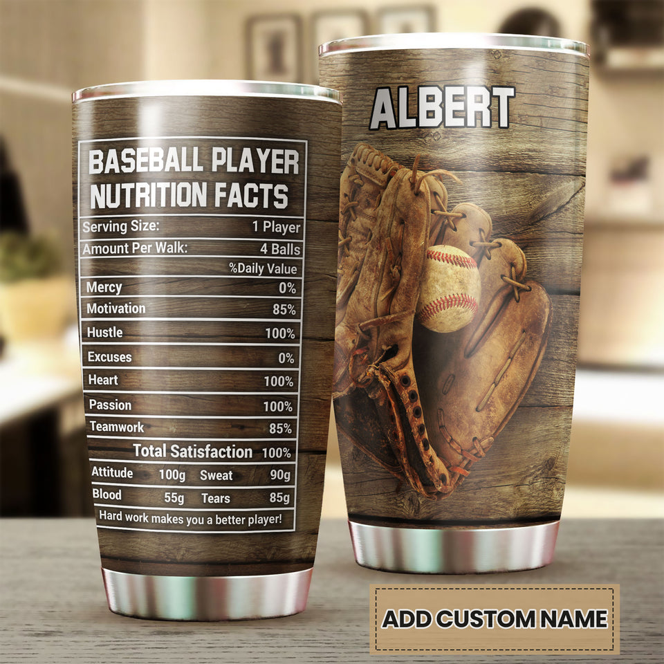 Camellia Personalized Baseball Player Nutrition Facts Stainless Steel Tumbler - Double-Walled Insulation Sporty Thermal Cup With Lid Gift For Sport Lover